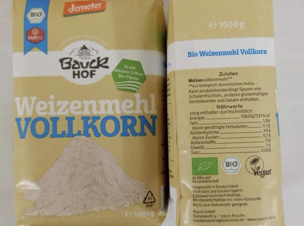 Thu hồi bột mì nguyên cám nhãn hiệu Bauck Hof