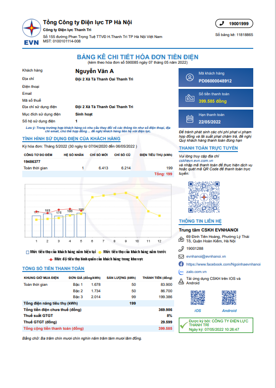 EVN triển khai áp dụng mẫu hóa đơn điện tử từ tháng 7/2022
