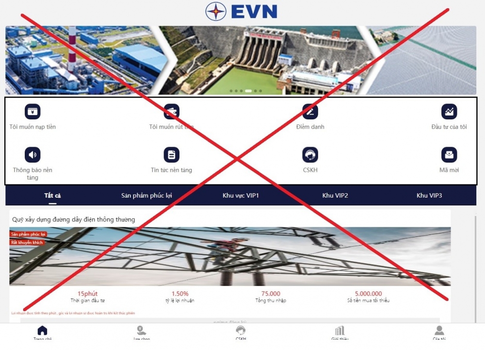 Cảnh báo về trang web giả mạo EVN Cảnh báo về trang web giả mạo EVN