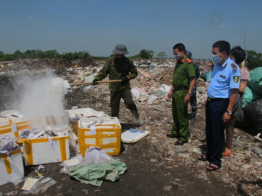 Tiêu hủy gần nửa tấn thực phẩm tươi sống không rõ nguồn gốc xuất xứ