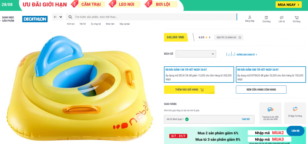 Thu hồi phao bơm cho trẻ em do không đảm bảo chất lượng