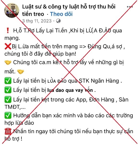 Sập bẫy thủ đoạn giả danh luật sư hỗ trợ thu hồi tiền lừa đảo, người phụ nữ liên tiếp bị mất tiền Sập bẫy thủ đoạn giả danh luật sư hỗ trợ thu hồi tiền lừa đảo, người phụ nữ liên tiếp bị mất tiền