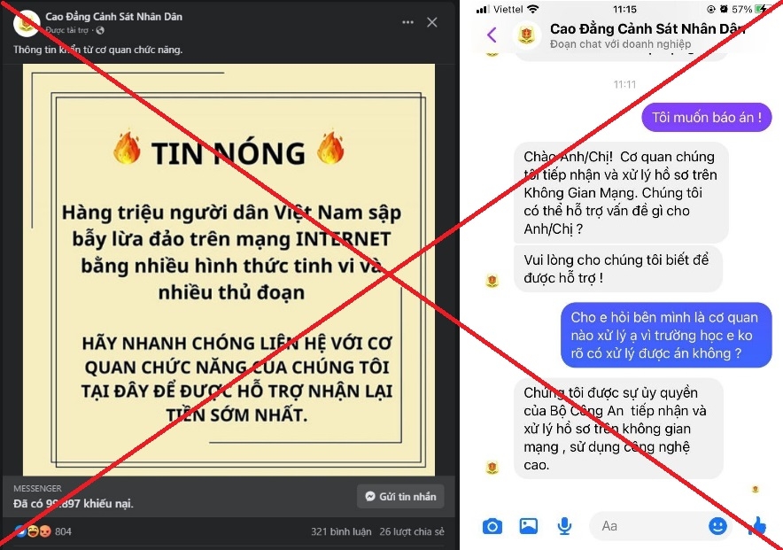 Cảnh báo trang facebook giả mạo Cao đẳng Cảnh sát nhân dân hỗ trợ lấy lại tiền lừa đảo Cảnh báo trang facebook giả mạo Cao đẳng Cảnh sát nhân dân hỗ trợ lấy lại tiền lừa đảo