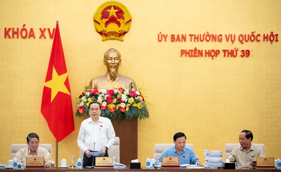 Chủ tịch Quốc hội Trần Thanh Mẫn ph&aacute;t biểu khai mạc phi&ecirc;n họp 39 của Ủy ban Thường vụ Quốc hội. Ảnh: Quochoi.vn