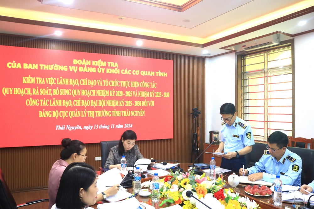 Đoàn kiểm tra Đảng uỷ Khối các cơ quan tỉnh Thái Nguyên làm việc với Đảng uỷ Cục QLTT tỉnh Thái Nguyên