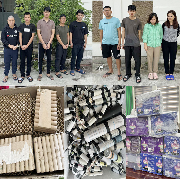 Các đối tượng cùng tang vật.