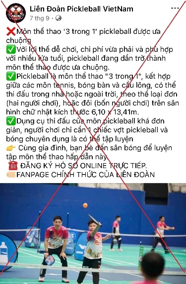 Cảnh báo các trang facebook giả mạo “Liên đoàn Pickleball Việt Nam” để lừa đảo chiếm đoạt tài sản