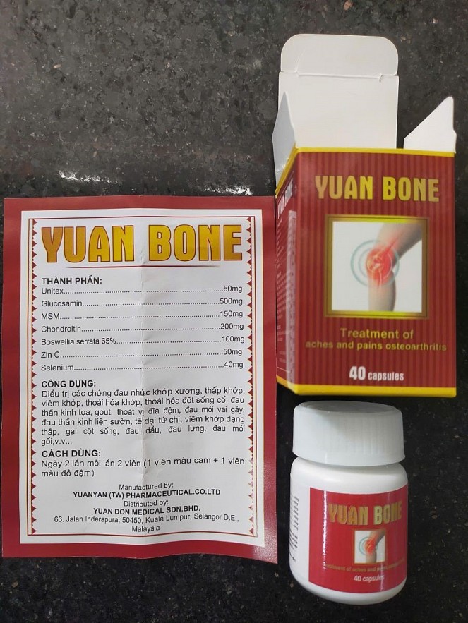 Cảnh báo viên nang cứng Yuan Bone điều trị xương khớp là thuốc giả, có chứa tân dược