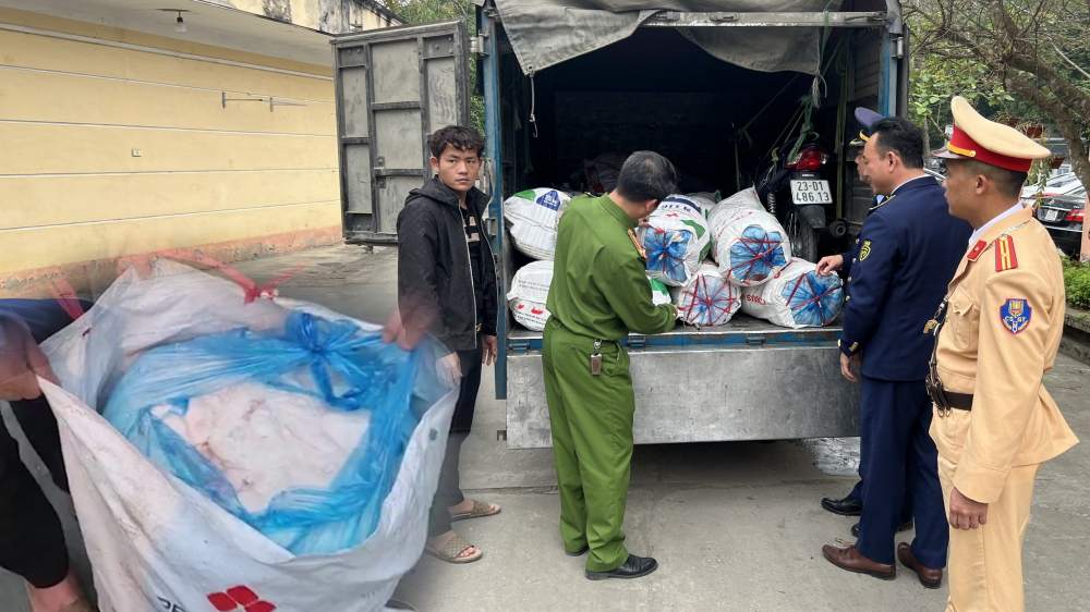 Phát hiện xe tải chở hơn 1,4 tấn mỡ lợn đông lạnh không rõ nguồn gốc